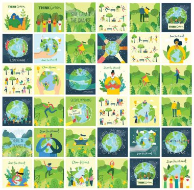 Dünya 'yı kurtarmaya çalışan insan karakterleri. Küresel Isınma ve İklim Değişikliği Kavramı.