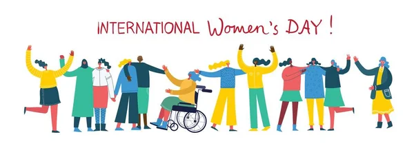 Internationale Vrouwendag Vrouwen Leiderschap Empowerment Van Vrouwen Gendergelijkheidsconcepten Een Menigte — Stockvector