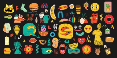 Çeşitli antik heykeller. Efsanevi, antik Yunan tarzı. Moda Yunan poster tasarımı için. Modern El çizilmiş Vektör illüstrasyon vektörü çizimleri