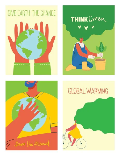 Векторні еко-ілюстрації для соціального плаката, банера або карти порятунку планети, людські руки захищають нашу землю . — стоковий вектор