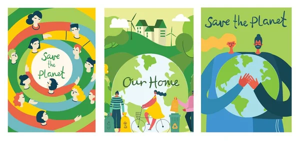 Vector Eco Illustration Cards Social Poster Banner Card Theme Saving — Image vectorielle