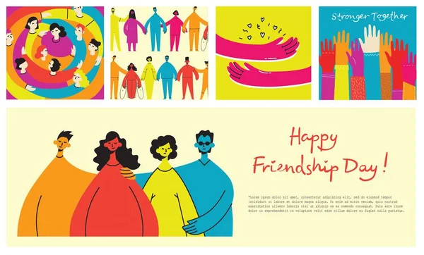 Background Happy Diverse Hugging People Concept Friendship Day Unity Celebration — ストックベクタ