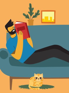 Okuma günü konsepti. İnsanlar ellerinde bir kitap tutuyor. Arka planda insan karakteri var. Düz tasarım biçim vektör çizim kartları.