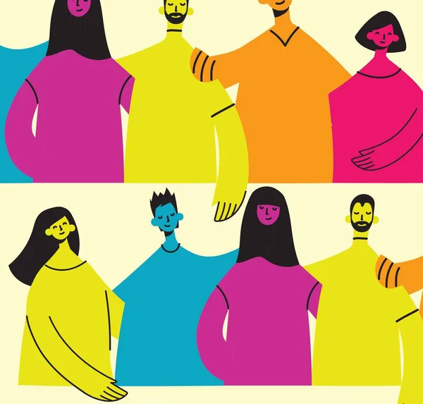 Плоская Векторная Иллюстрация Группы Содержащей Инклюзивных Диверсифицированных Людей Вместе Разницы — стоковый вектор