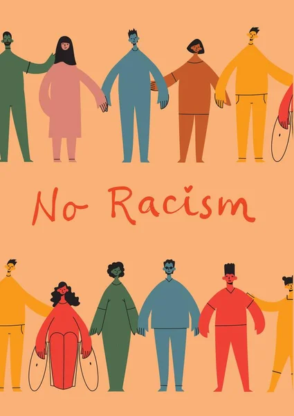 차별은 없습니다 사람들은 인종주의가 문구가 포스터를 껴안고 항의의 메시지 사랑의 — 스톡 벡터