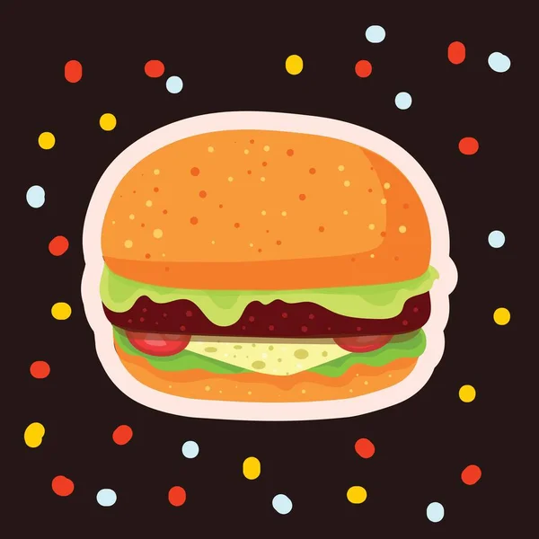 Burger Fast Food Concept Met Hand Getekend Vector Illustratie Retro — Stockvector