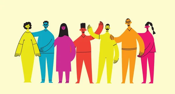 Group of people men, women are standing together. Concept of diversity, equality, tolerance, multicultural society. Vector set of multicultural people We are strong together