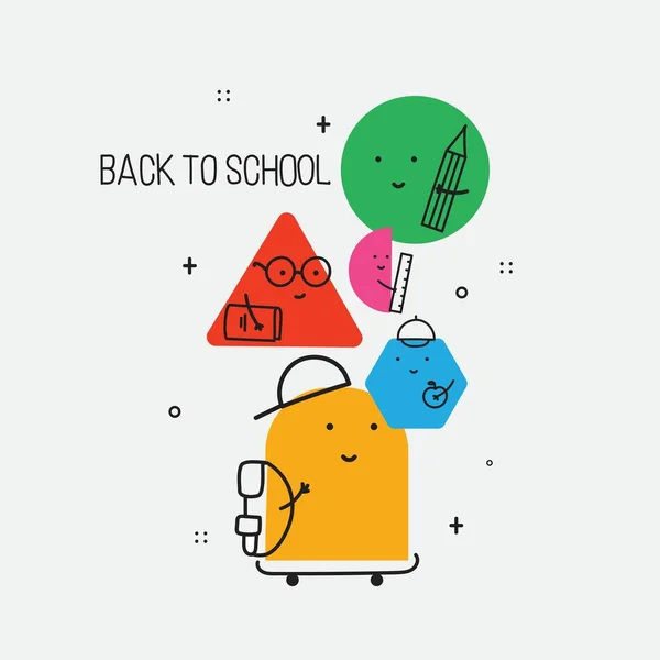Back School Vector Abstract Geometric Shapes Illustration Students Schoolchildren Stationery — Vettoriale Stock
