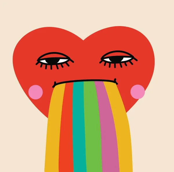 Retro Love Crazy Smeared Heart Smiley Face Hippie Groovy Smile — Image vectorielle