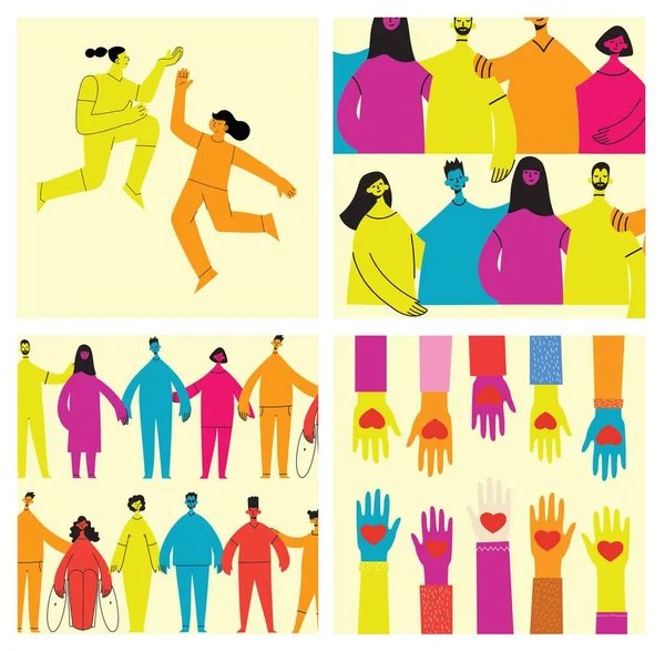 Group of people men, women are standing together. Concept of diversity, equality, tolerance, multicultural society. Vector set of multicultural people We are strong together