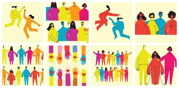 Group of people men, women are standing together. Concept of diversity, equality, tolerance, multicultural society. Vector set of multicultural people We are strong together