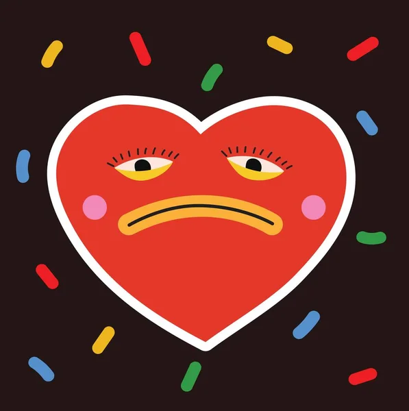 Retro Kalp Çizimi Sevimli Karikatür Kalp Yüzü Düz Stil Vektör — Stok Vektör