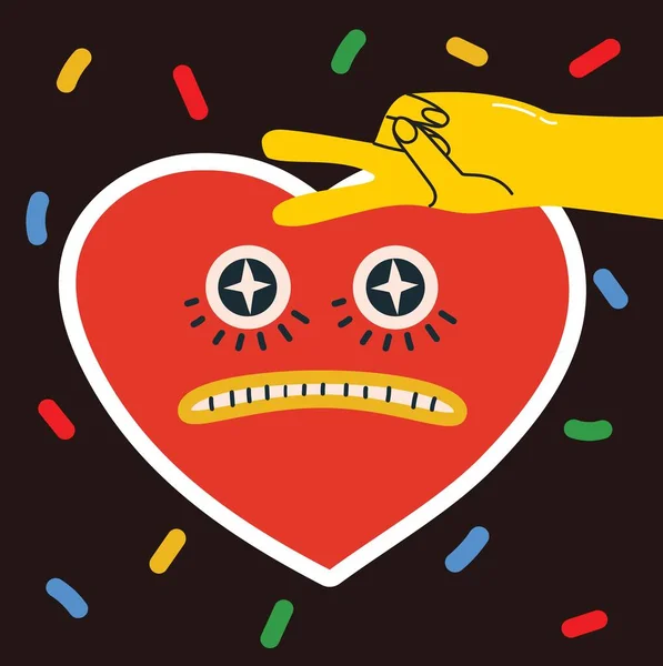 Retro Heart Illustration Cute Cartoon Heart Face Vector Illustration Flat — ストックベクタ