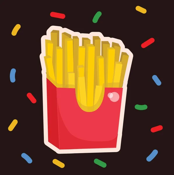 Kırmızı Bir Paket Içinde Patates Kızartması Fast Food Abur Cubur — Stok Vektör
