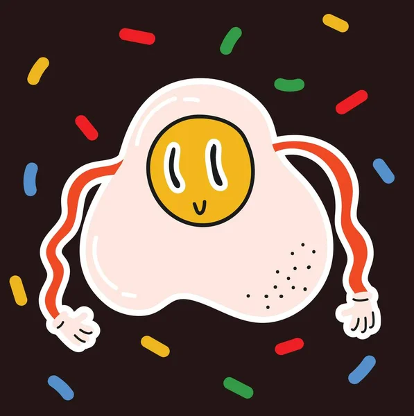 Crazy Fried Egg Retro Cartoon Character Old Animation Style Vector — Vector de stock