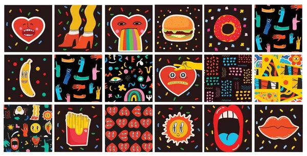 Big Set Different Colored Vector Illustartion Posters Cartoon Flat Design — 图库矢量图片