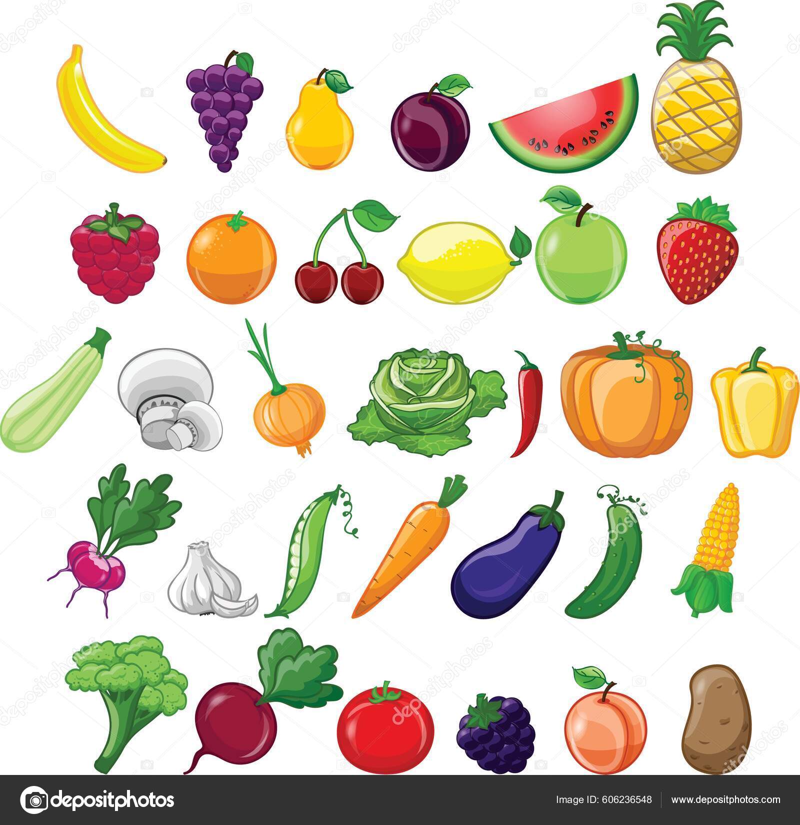 Frutas Legumes Desenhos Animados Brócolis Cenoura Repolho