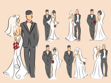 Vector illustrations sketch of wedding couple in love for invitation, greeting card design, t-shirt print, inspiration poster.