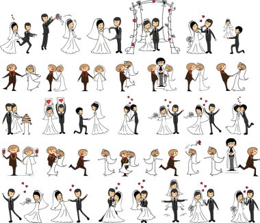 Wedding doodle couple in love. Vector illustration template for greeting card, invitation and banner