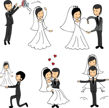 Wedding doodle couple in love. Vector illustration template for greeting card, invitation and banner