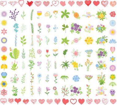 Set of wedding graphic set- wreath, flowers, arrows, hearts, laurel, ribbons and labels, brushes depicting an award achievement heraldry nobility, hand drawing vector illustration