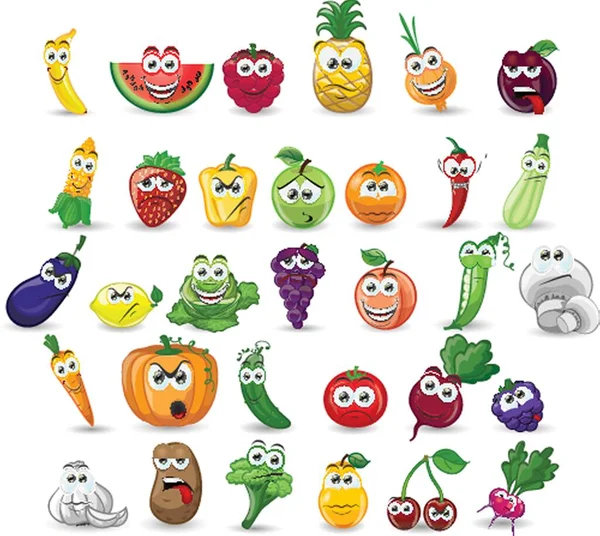 Big Fruts Vegetable Nuts Set Illustration Fruts Vegetable Funny Vegetable — Stock Vector