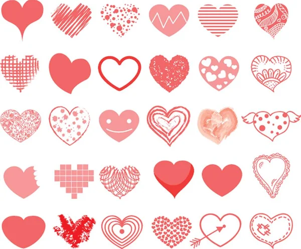 Vector Hand Drawn Collection Grunge Valentine Hearts White Background Doodle — 图库矢量图片