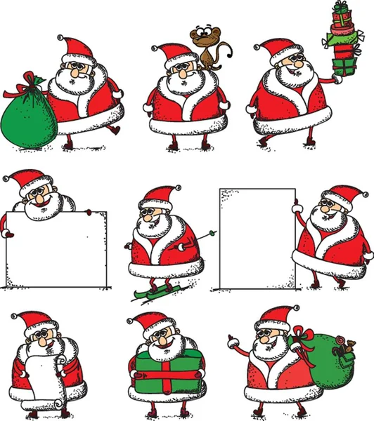 Lindo Conjunto Vectores Santa Claus Puede Imprimir Utilizar Como Navidad — Vector de stock