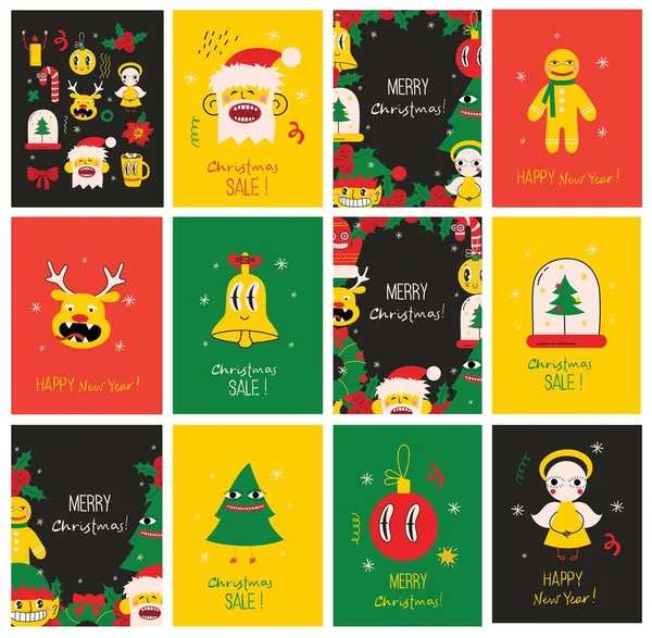 Merry Christmas Happy New Year 2023 Vector Trendy Abstract Illustrations — Vetor de Stock