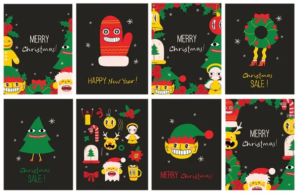 Merry Christmas Happy New Year 2023 Vector Trendy Abstract Illustrations —  Vetores de Stock