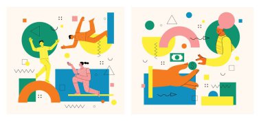 Para gönderen insanların vektör çizimi, banka kartından bozuk paralar, kredi kartı, bakiyenin yenilenmesi, internet hesabı. Bankacılık hizmeti, başarıyla ulaşılamayan ödeme işlemi.