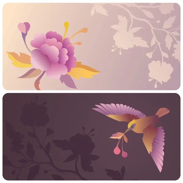 Etiketten of banners met vogel en bloem — Stockfoto
