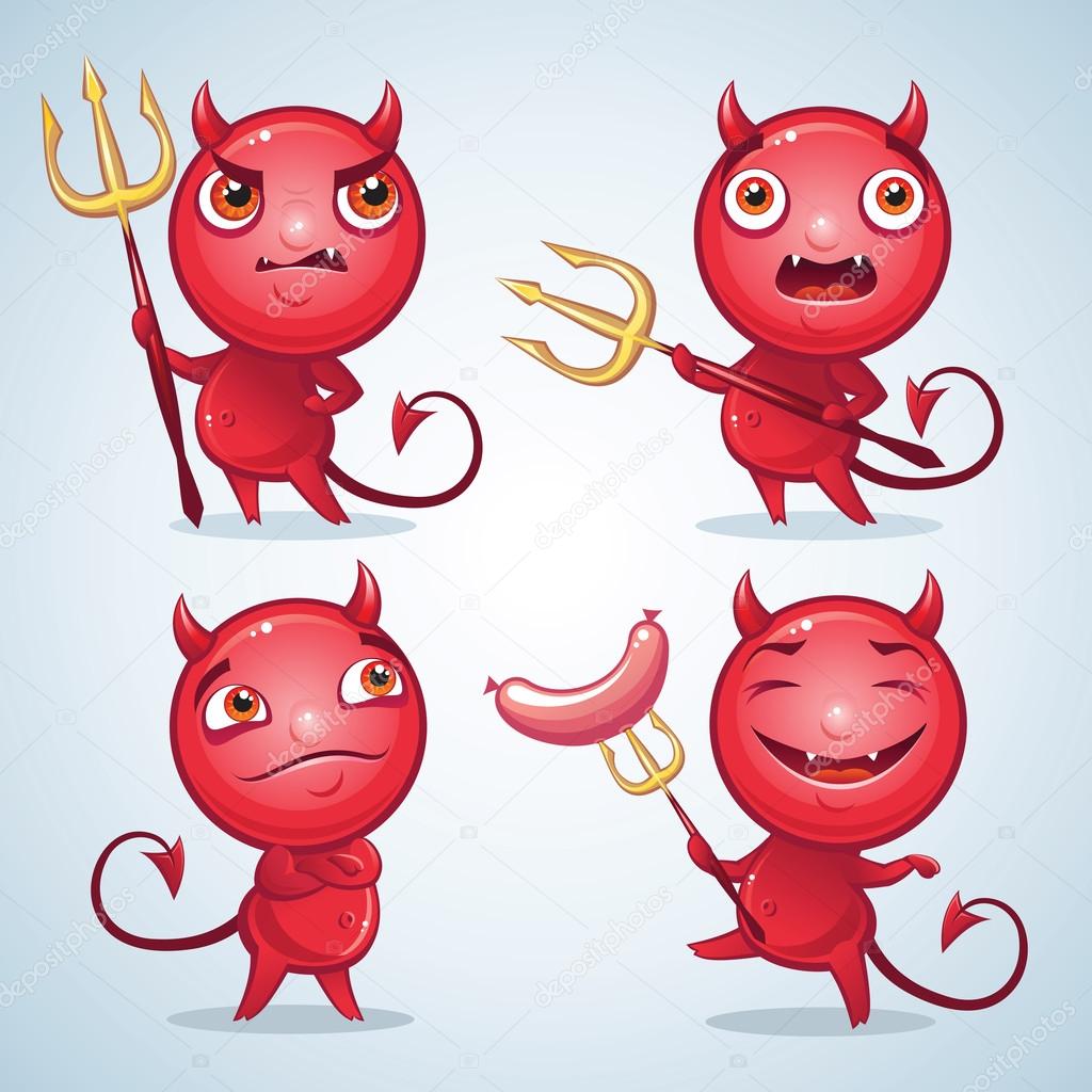 Set of four devils making faces