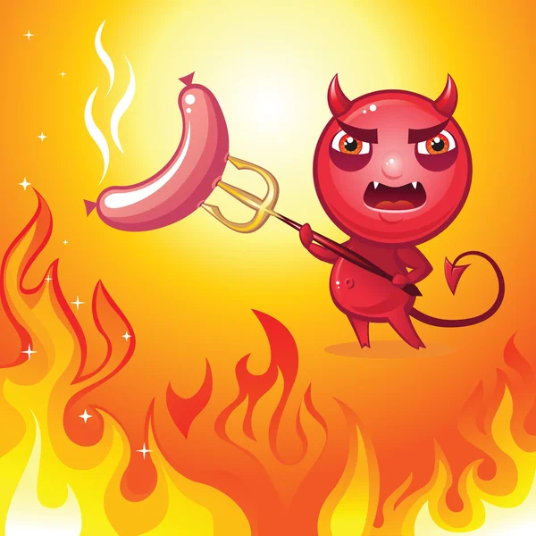 Angry devil on picnic — Stock Vector