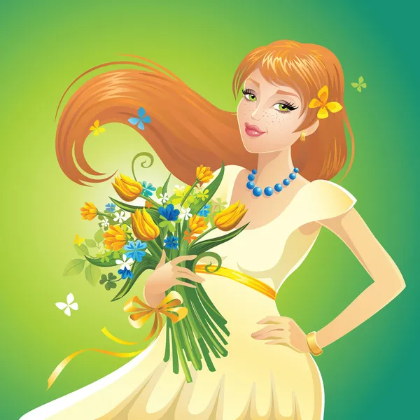 Ragazza con fiori — Vettoriale Stock