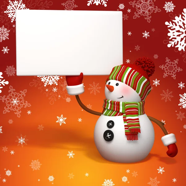 Snowman holding banner — Stock Photo, Image