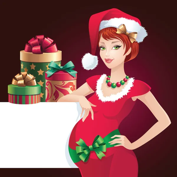 Banner de felicitación de belleza embarazada de Navidad — Vector de stock
