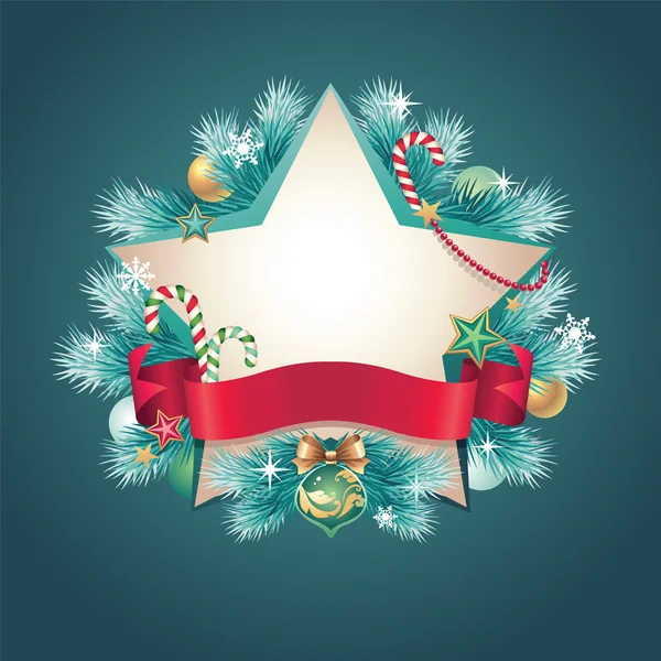 Stendardo stella di Natale vintage con nastro — Vettoriale Stock