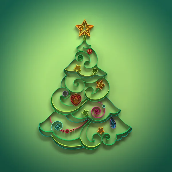 Papel quilling árbol de Navidad decoración saludo — Foto de Stock