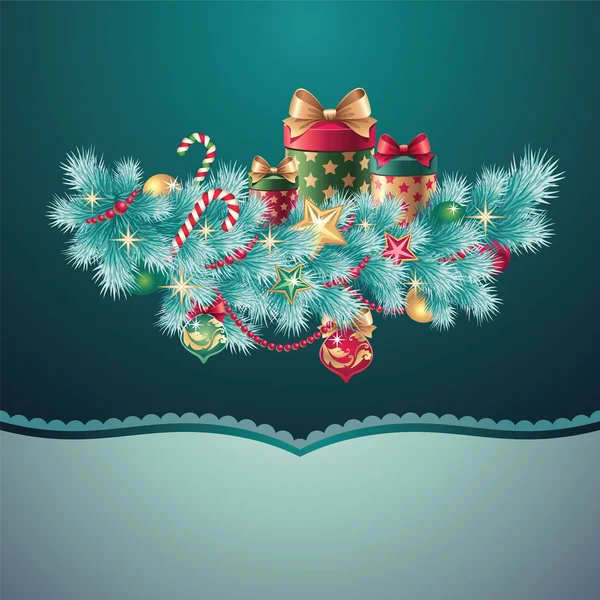 Vintage décoration centrale conifères de Noël — Image vectorielle