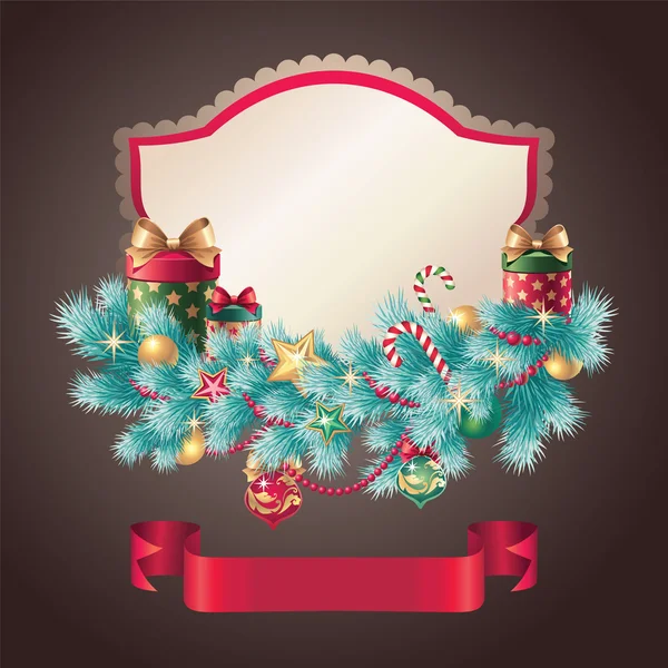 Conjunto de banner de etiqueta de cinta adornada de Navidad vintage — Vector de stock