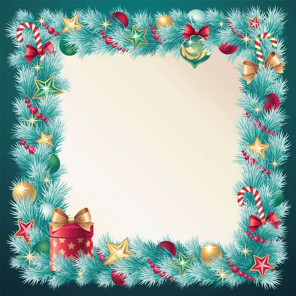 Vintage Christmas decorative coniferous frame banner — Stock Vector