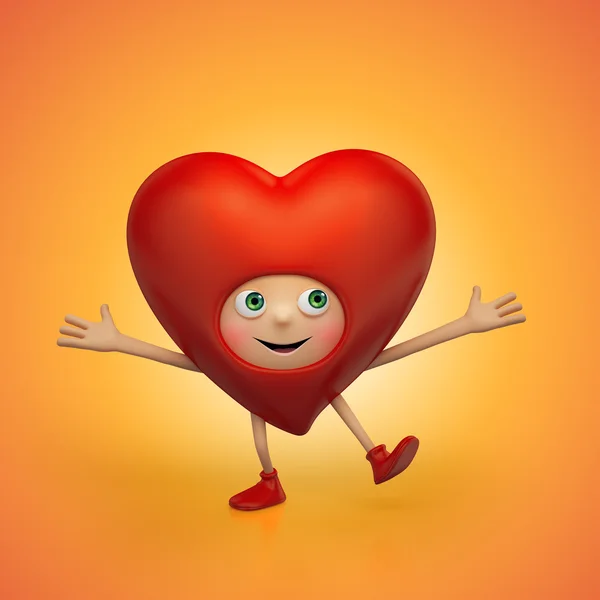 Divertente rosso cuore cartone animato ballare. Biglietto di auguri per San Valentino — Foto Stock