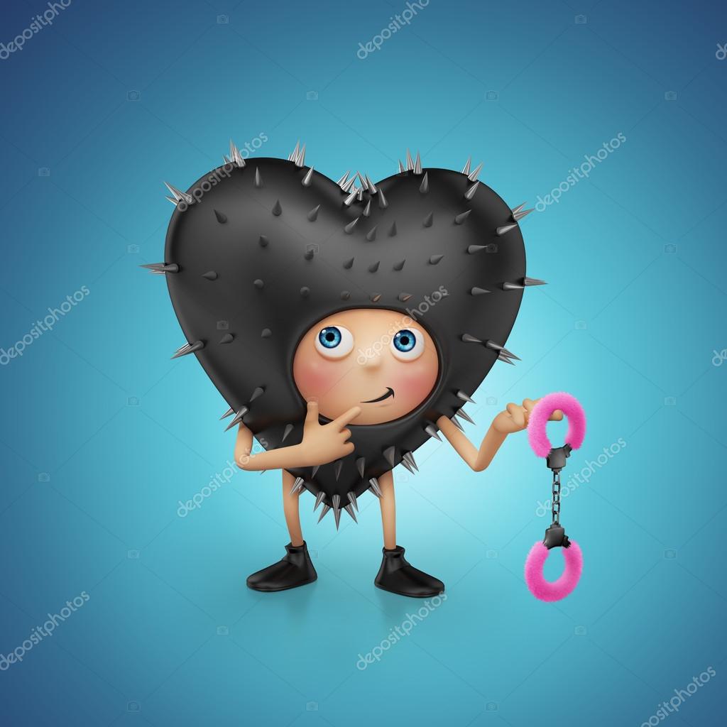 Funny kinky playful black heart cartoon holding furry pink handcuffs Stock  Illustration by ©wacomka #17866667