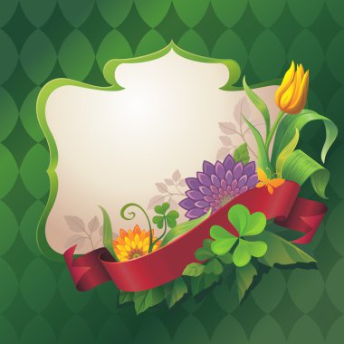 kırmızı kurdele etiketi ile süslü tasarlamak çiçek tebrik banner