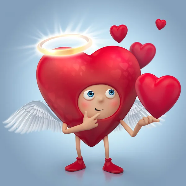 Linda caricatura de corazón de ángel rojo con halo y alas — Foto de Stock