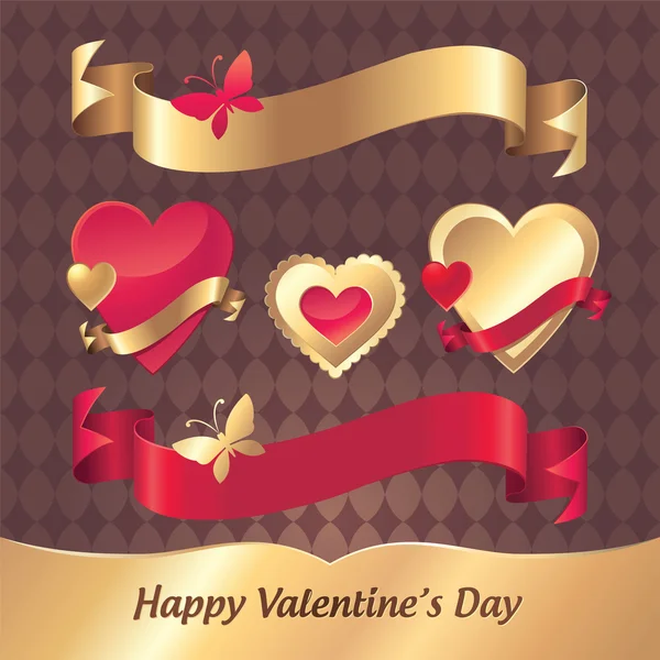 Vector de oro rojo San Valentín etiqueta del corazón y la colección de etiquetas — Vector de stock