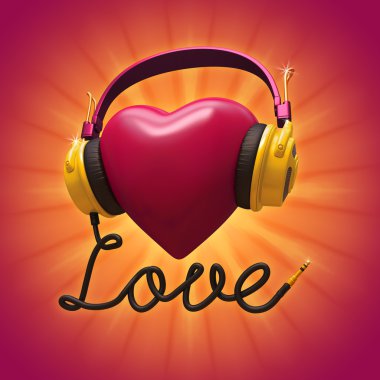 kulaklıklar ile 3D kırmızı valentine kalp
