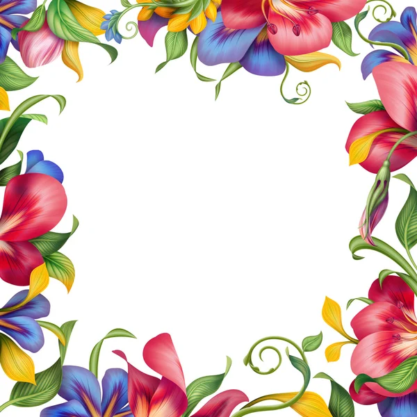 热带花卉方形框架 — 图库照片