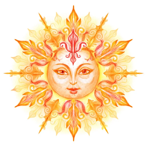 Декоративное солнце с лицом — стоковое фото